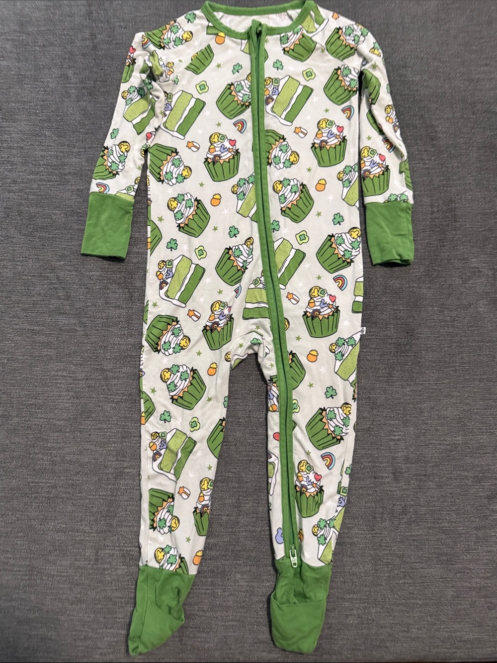 Caden Lane Green Cupcake & Rainbow Footed One-Piece